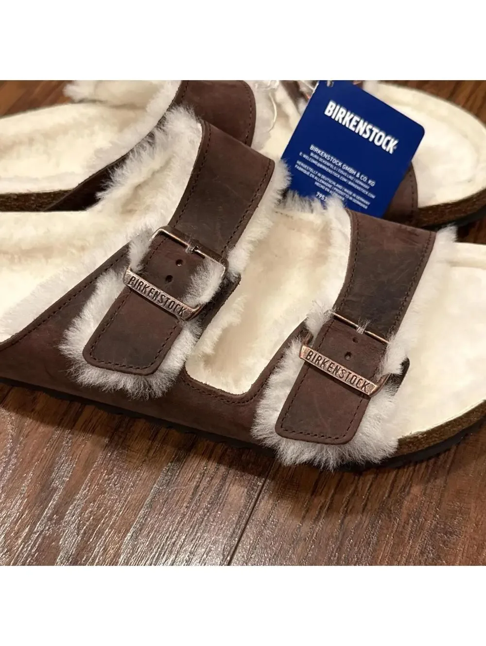 Birkenstock Arizona Shearling Leather Men’s Sandals Brown Size 12